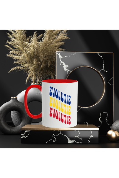 StoryGift Romania Mug The Word Evolution, in the Colors of the Romanian Flag, Red, Yellow, Blue, , With ,STG.