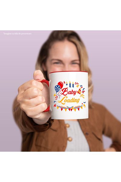 StoryGift Romania Mug with the text in English "Baby loading" - the baby is loading with the Red Handle, With Handle, STG.