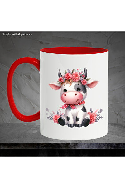 StoryGift Romania Mug with a cheerful cow with roses on the top of her head | illustration | , With ,STG