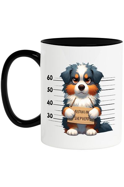 StoryGift Romania Cana cu ciobanesc australian la puscarie, caine, animal de companie, ilustratie,, Cu Maner Negru