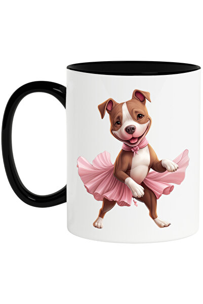 StoryGift Romania Cana cu Pitbull in fusta de balerina, caine, animal de companie, ilustratie, dan, Cu Maner Negru