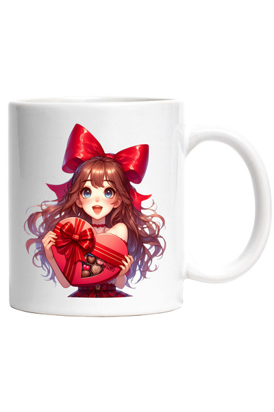 StoryGift Romania Cana cu o fata draguta care tine o cutie cu bomboane | ilustratie | a primit un , Cu Maner Alb