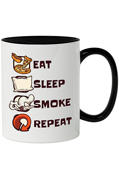 StoryGift Romania Cana Cu Mesaj In Engleza Eat Sleep Smoke Repeat, Fum, Pizza...