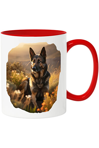 StoryGift Romania Cana cu Portret Caine, Caine Mare Frumos, Natura, Caine pe Iarba, Zgarda, Iubito, Cu Maner Rosu