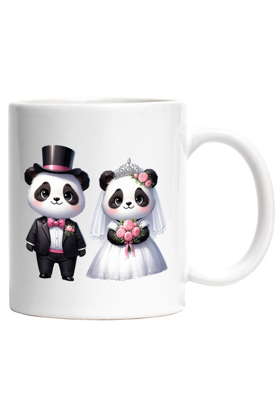 StoryGift Romania Cana cu o ursoaica si un urs Panda | ilustratie | la nunta | casatorie | buchet , Cu Maner Alb