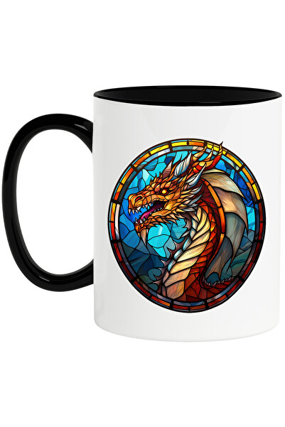 StoryGift Romania Cana cu un dragon furios in stil mozaic, ilustratie, sticla...