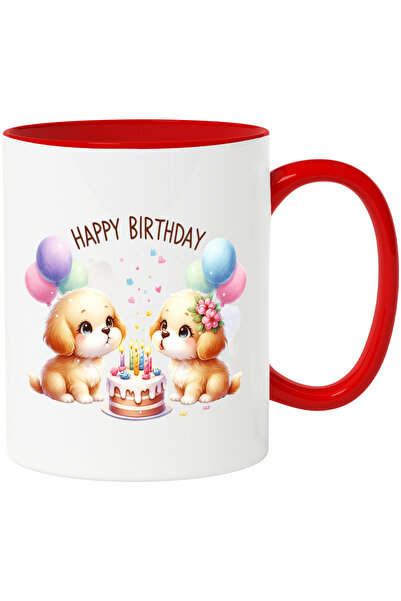 StoryGift Romania Mug with a puppy and a puppy at a party | illustration | bl...