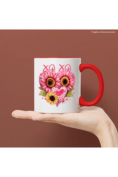 StoryGift Romania Mug with a heart made of sunflower flowers, illustration, love, affection, With ,STG