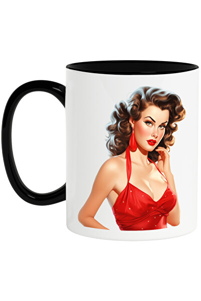 StoryGift Romania Cana cu o femeie frumoasa cu par saten, ilustratie, stil re...