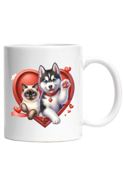 StoryGift Romania Cana cu o pisicuta birmaneza si un catel Husky | ilustratie...