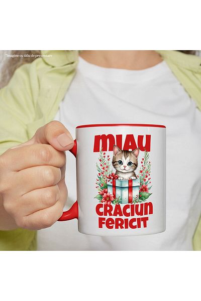 StoryGift Romania Cat Mug in Gift Box Text Meow Merry Christmas Colorful Flowers, Ceram, With ,STG