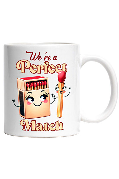 StoryGift Romania Cana cu un chibrit si cu o cutie de chibrituri cu mesajul "We're a perfect match, Cu Maner Alb