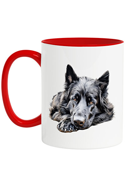 StoryGift Romania Cana cu un caine negru somnoros | ilustratie | ora de culcare | lenevire | fara , Cu Maner Rosu