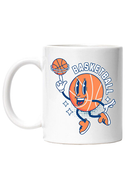 StoryGift Romania Cana cu Minge De Baschet Animata Pe Teren Sport Iubitorii De Basketball Echipa S, Cu Maner Alb