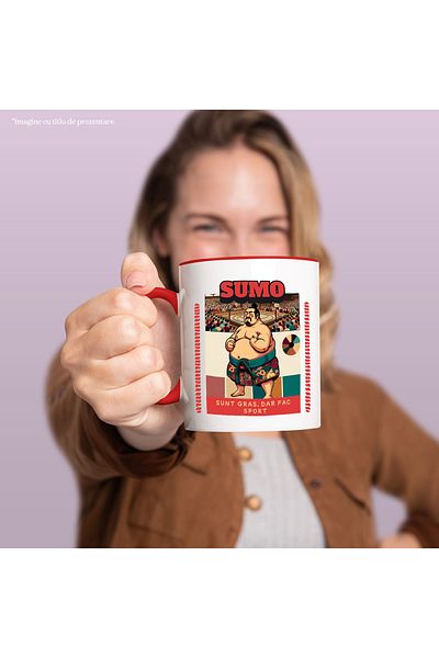 StoryGift Romania Mug Sportsman sumo japan funny message I'm fat, 330ml, Ceramic with Red Handle, With Handle, STG