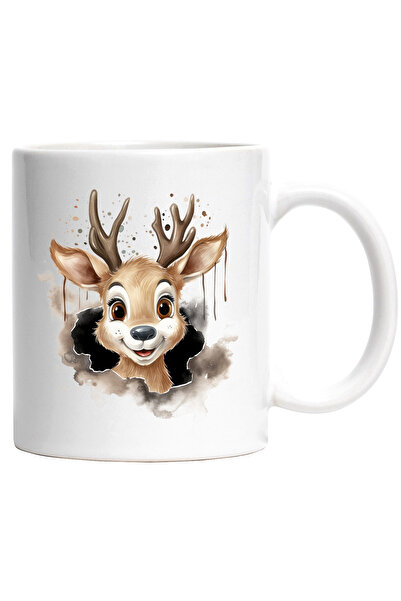 StoryGift Romania Cana cu o caprioara care scoate capul printr-o gaura in perete | ilustratie | ju, Cu Maner Alb