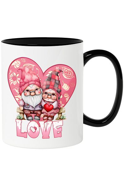 StoryGift Romania Mug with 2 dwarfs standing close together with the message "Love", heart in the background, love,, With ,STG