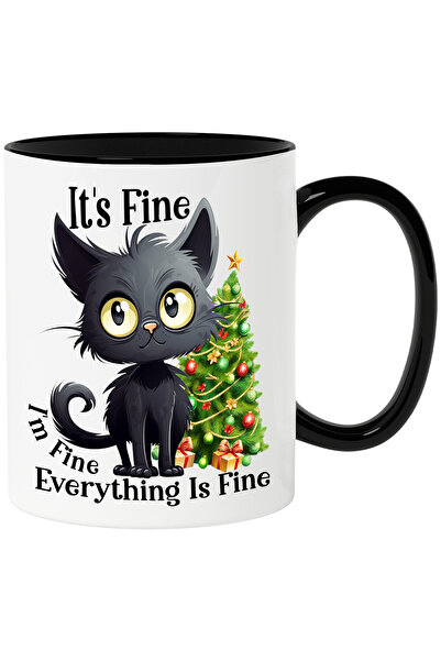 StoryGift Romania Cana cu pisoi negru cu mesajul "It's fine, I'm fine, Everyt...