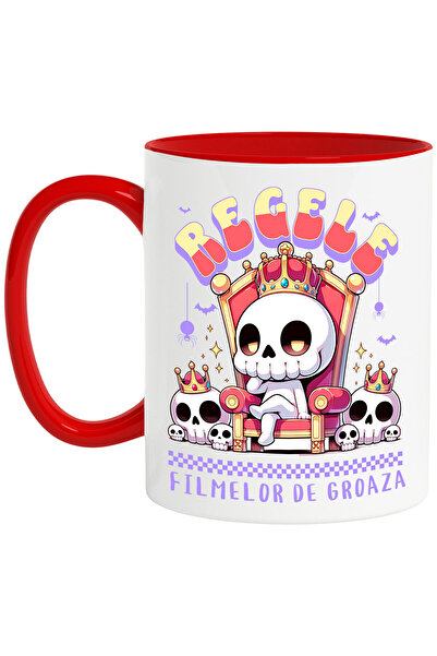 StoryGift Romania Cana cu Schelete Craniu Uman Cu Coroana Regala Tron Rosu Text Regele Filmelor De, Cu Maner Rosu
