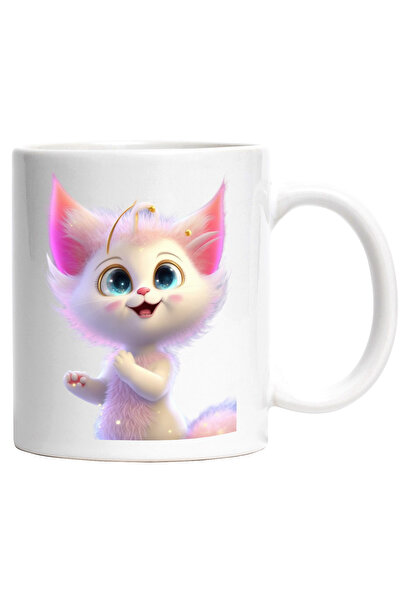 StoryGift Romania Cana Cu Desen Pisica, Desene, Animale, Disney, Cat,Ceramica, 330ml, cu Maner Alb, Cu Maner Alb