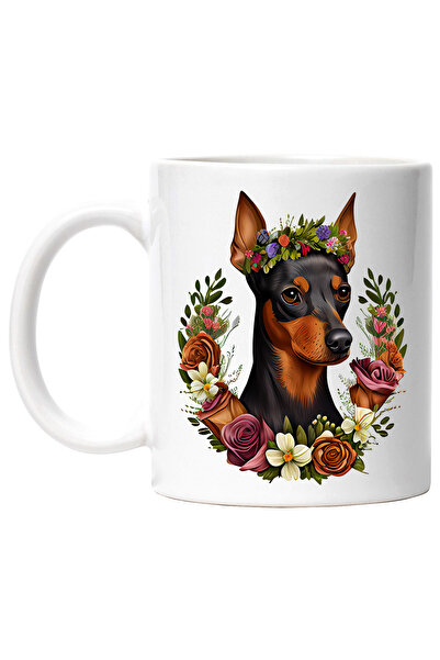 StoryGift Romania Cana cu un catel cu floricele in cap | ilustratie | coroana facuta din flori div, Cu Maner Alb