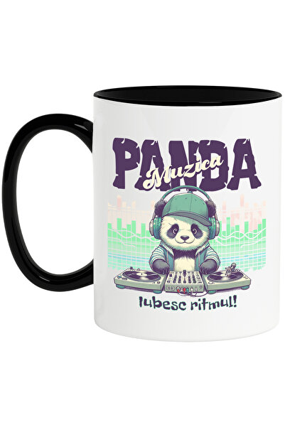 StoryGift Romania Cana urs panda dj iubesc ritmul muzica, 330ml, Ceramica cu Maner Negru, Cu Maner Negru