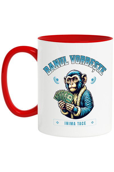 StoryGift Romania Cana banul vorbeste inima tace maimuta cu bani, 330ml, Cera...