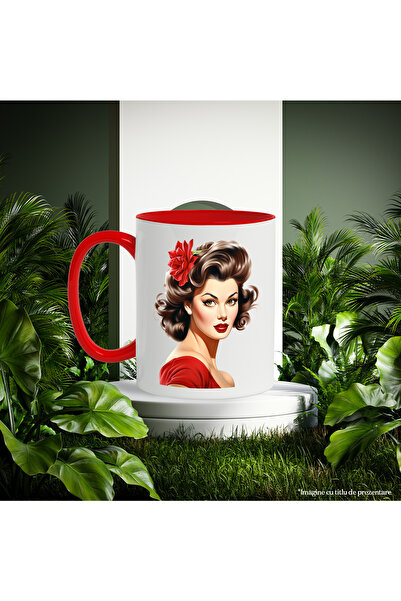 StoryGift Romania Mug with a beautiful woman, illustration, retro style, old, old fashioned, village hair, With ,STG