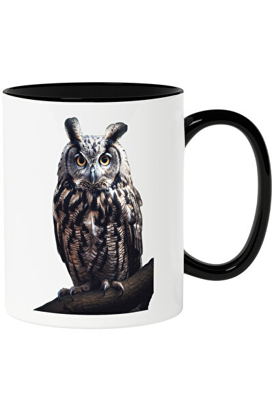 StoryGift Romania Cana cu Portret Bufnita din Fata, Bufnita Frumoasa Colorata, Pene Colorate, Iubi, Cu Maner Negru