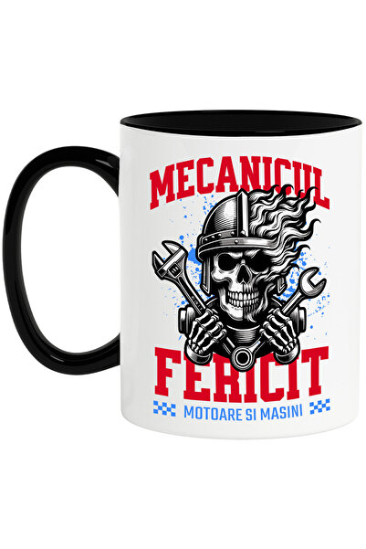 StoryGift Romania Cana cu Craniu Cu Casca Flacari Cheie Mecanic Motor Pasiune...