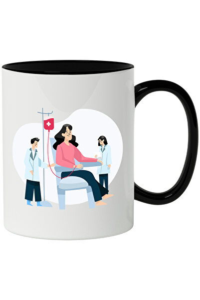 StoryGift Romania Cana Cu Medicina, Doctori, Pacient, Transfuzie, Sange, Halat, Multicolor 330 ml,, Cu Maner Negru