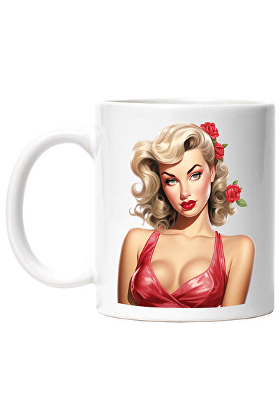 StoryGift Romania Cana cu o femeie frumoasa, blonda, trandafiri in par, ilust...