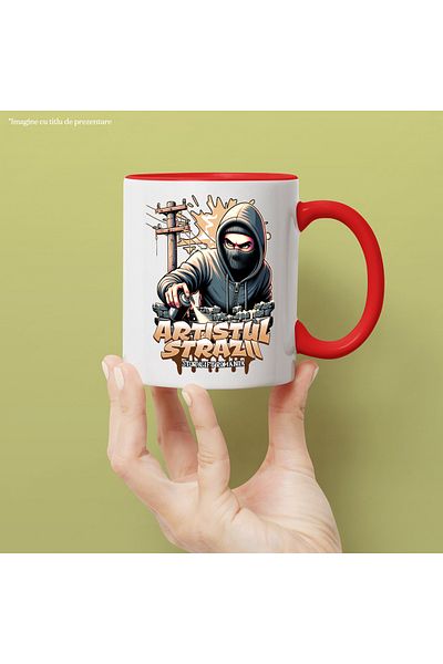 StoryGift Romania Street Artist Mug - Graffiti, Spray, 330ml, Ceramic with Red Handle, With Red Handle, STG.