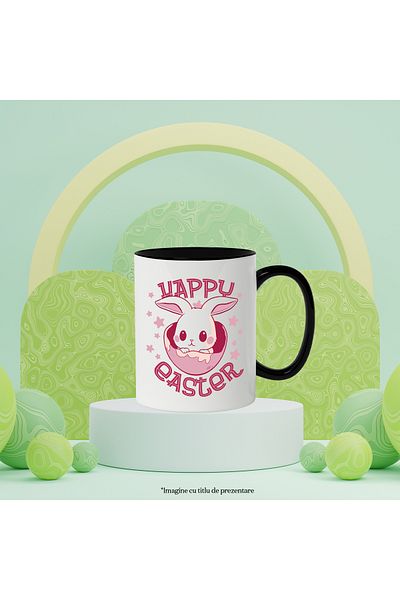 StoryGift Romania Cana Cu Mesaj In Engleza Happy Easter, Iepure, Paste, Stele, Multicolor 330 ml, , Cu Maner Negru