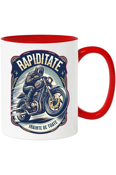 StoryGift Romania Cana rapiditate barbat pee motor viteza adrenalina, 330ml, Ceramic cu Maner Rosu, Cu Maner Rosu