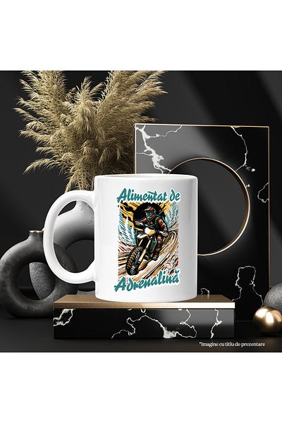 StoryGift Romania Cana alimentat de adrenalina om pe motor viteza munte, 330ml, Ceramic cu Maner A, Cu Maner Alb STG