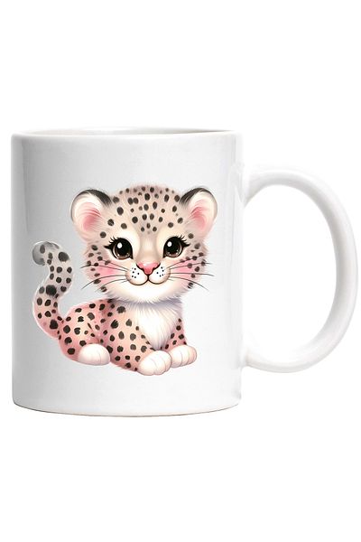 StoryGift Romania Cana cu o femela jaguar | ilustratie | micuta | fericire | imbujorata | animalut, Cu Maner Alb