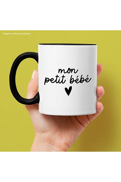 StoryGift Romania Cana Cu Text Bebelusul meu Mic, Copii, Parinti, Familie,Ceramica, 330ml, cu Mane, Cu Maner Negru