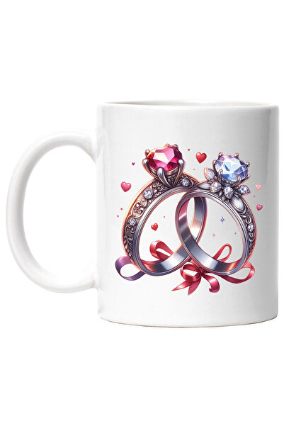 StoryGift Romania Cana cu 2 inele cu diamante, pietre pretioase, ilustratie, logodna, relatie, Val, Cu Maner Alb