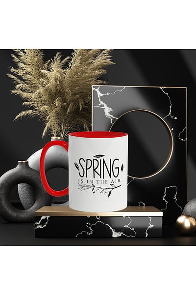 StoryGift Romania Mug with flower and the message in English "Spring is in the air" - primavara e in , Cu ,STG .