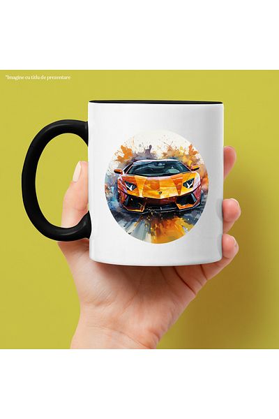 StoryGift Romania Mug With Sports Car, Paint, Headlights, Circle, Luxury, Water, Multicolor 330 ml, Ceramic, With ,STG
