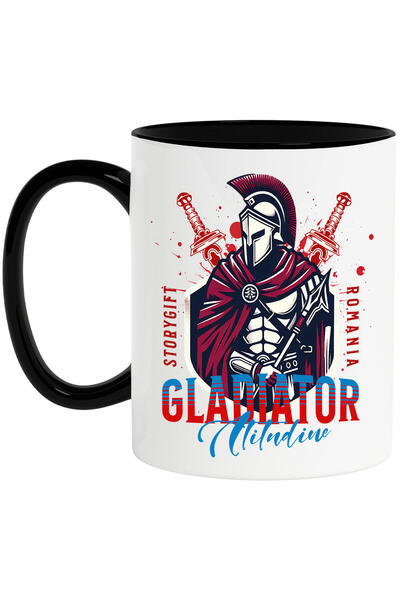 StoryGift Romania Cana cu Luptator Cu Armura DE Fier Stil razboinic Cavaler Text Atitudine Gladiat, Cu Maner Negru