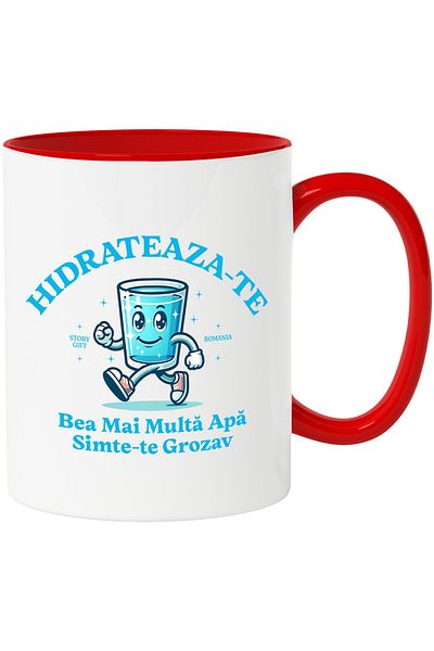 StoryGift Romania Mug with Glass Merry Walker Text Hydrate Drink More Water, Ceramic, 330, Cu, STG