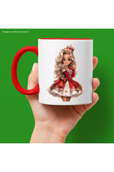 StoryGift Romania Mug with a cute girl with a royal crown | red and white dress | illustration | e, Cu ,STG