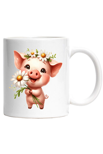 StoryGift Romania Cana cu un purcelus | floricele albe | vesel | animalut dom...