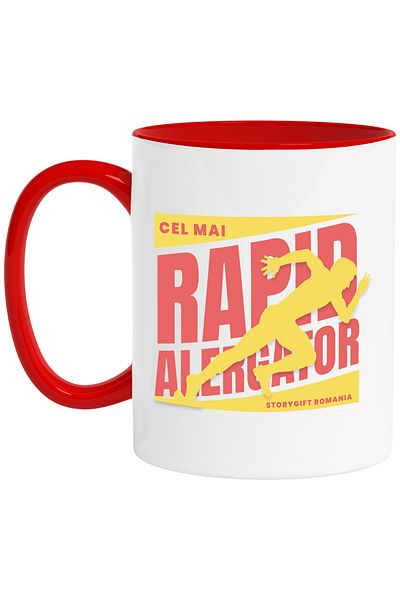 StoryGift Romania Cana cu Silueta umana Alergare Maraton Sport Copii Viteza Text In Limba Romana C, Cu Maner Rosu
