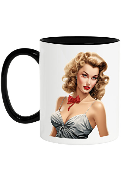 StoryGift Romania Cana cu o femeie blonda, ilustratie, stil retro, vechi, de ...