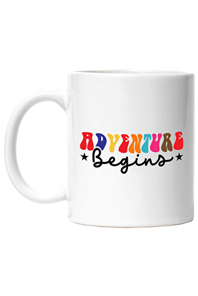 StoryGift Romania Cana pentru iubitorii de aventura cu textul in engleza "Adventure begins" - aven, Cu Maner Alb