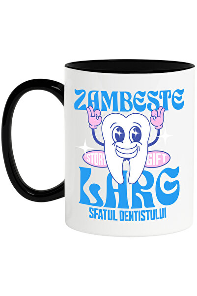 StoryGift Romania Cana cu Dinte Vesel Aratand Semn Ok Dentist Meserie Dantura...