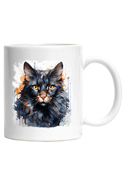 StoryGift Romania Cana Cu Pisica, Animal, Picaturi De Vopsea, Acuarela, Multi...